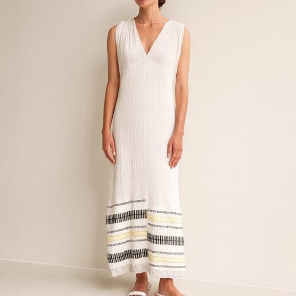 Lemlem White Cotton Blend Sleeveless Midi Dress Small Handwoven Ethiopia - Picture 1 of 10